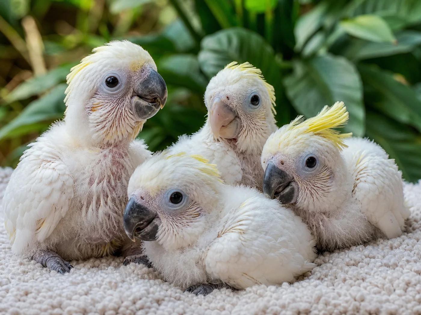 Group of hand-feeding age Cockatoo chicks