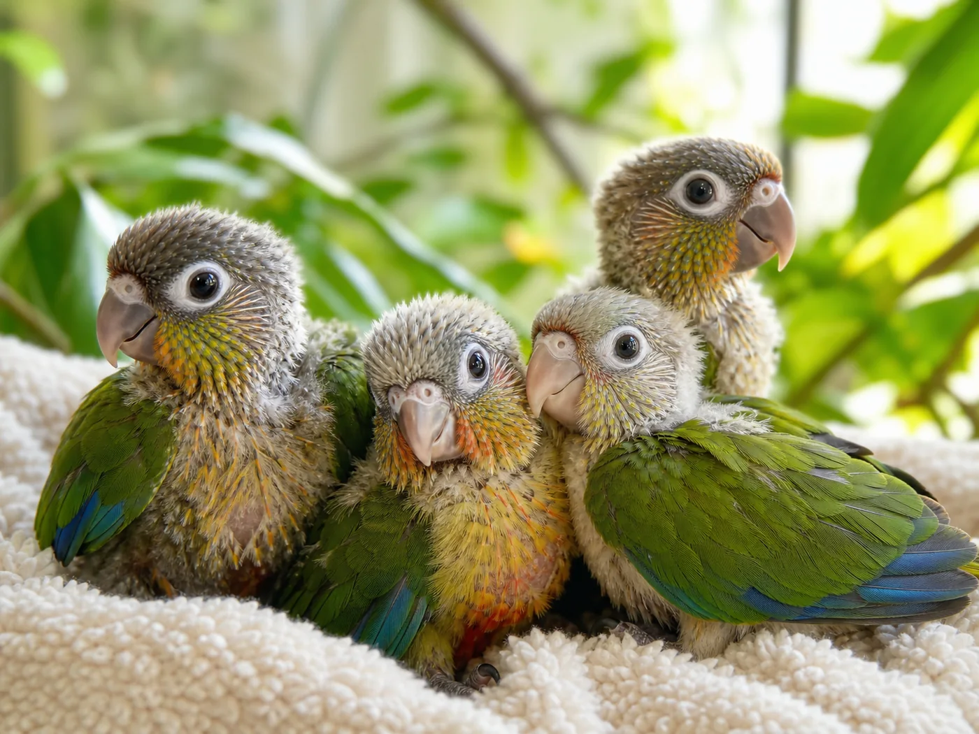 Group of hand-feeding age Small Conure chicks