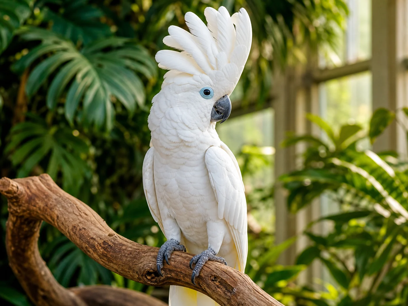 Reference visual of a white Blue-Eyed Cockatoo with a pale blue eye ring