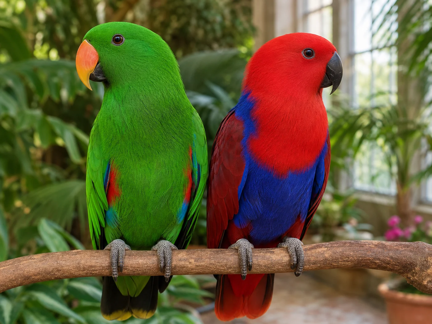 Male and Female Eclectus Parrot Pair