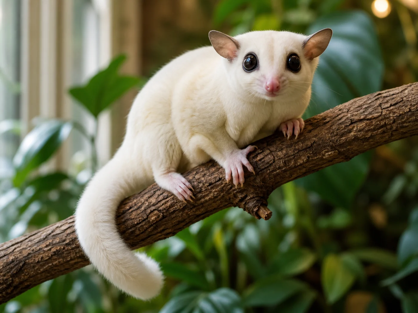 White leucistic Lucy Sugar Glider